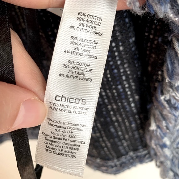 Chico’s Women’s Cotton Wool Blend Fringe Hem Lined Blazer Jacket Sz 1 - Picture 10 of 12